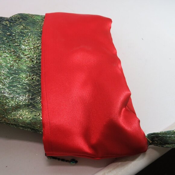 Green Brocade Vintage Victorian High Heel boot stocking Holiday 20" long - Picture 11 of 11